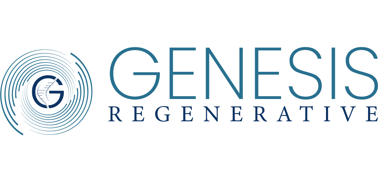 Genesis Regenerative logo, a navy G with a DNA helix inside concentric teal rings, above the regenerative medicine company wordmark.