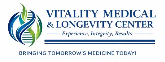 Logo for Vitality Medical & Longevity Center. A clinic in Tampa, FL with a another location in Nashville, TN.