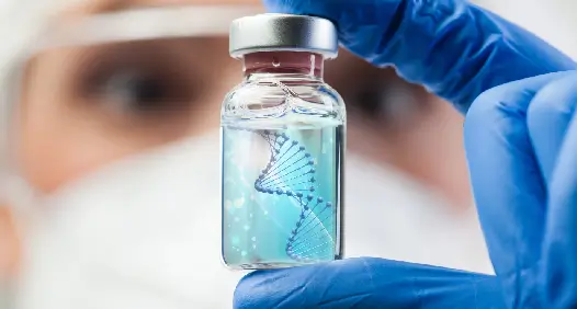 regenerative-medicine-transparency Medical professional holding a biological vial with a double helix graphic to emphasize regenerative medicine transparency and cellular components.